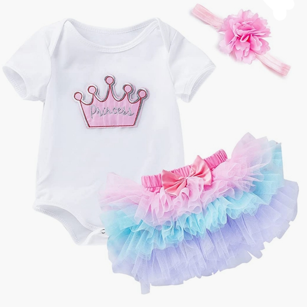 Baby Girl Tutu, Onsie, Headband Princess Birthday Outfit